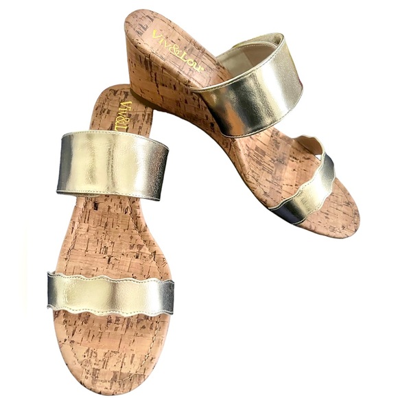 Viv & Lou Shoes - Women’s Viv & Lou Gild Strap Wedge Sandals NIB